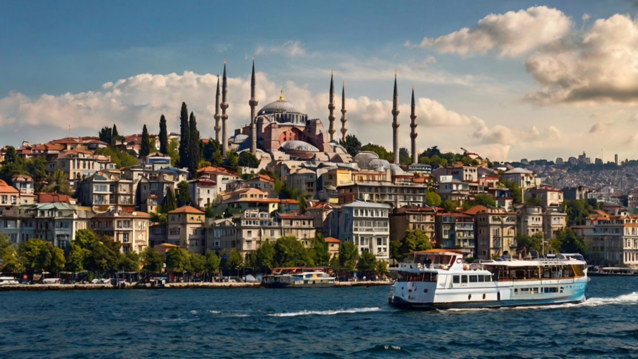 イスタンブールのアヤソフィアとボスポラス海峡